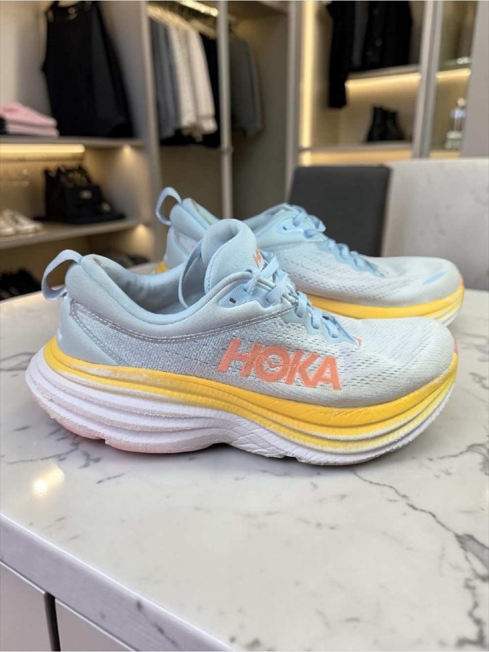 Hoka One One Bondi 8 Women's Blue/Yellow Shoes Size 9.5B Model 1127952